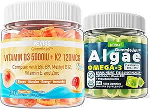 NEVISS Βιταμίνη D3 5000IU + K2 (MK-7) 120mcg Γεμισμένες Gummies + Vegan Omega 3 Gummies 1000mg