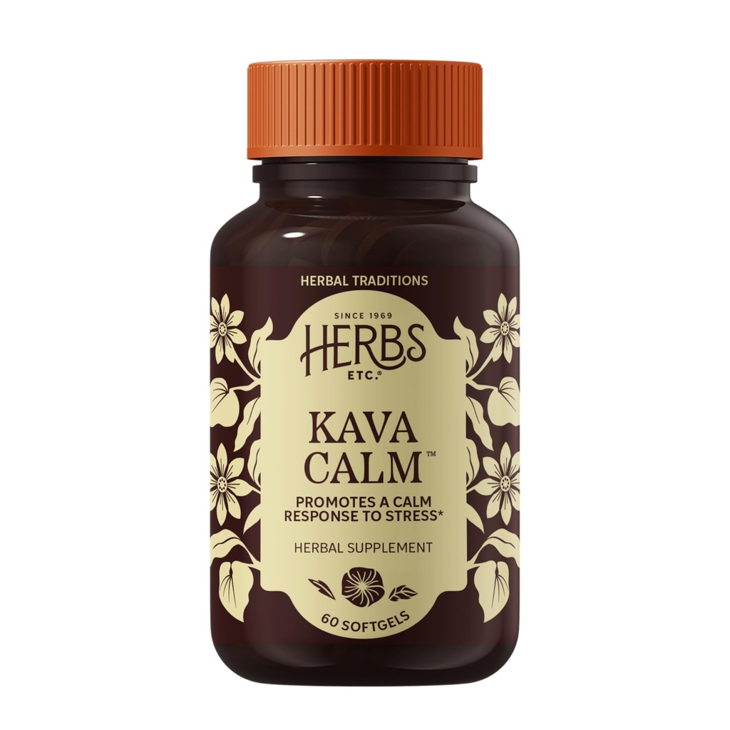 Herbs Etc. Kava Calm Complex - Herbal Supplement to Support Natural Relaxation - Supports Restful Sleep - Nerve Soothing Supplement - 60 Softgels (60 Servings)