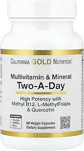 California Gold Nutrition Multivitamin and Mineral with Methyl B12, Vitamin C, L-methylFolate και Bio-Quercetin, Two-A-Day, 60 Veggie Κάψουλες