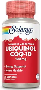 SOLARAY Ubiquinol CoQ-10 100 mg - CoQH2, Μειωμένη CoQ10 για την ενισχυμένη απορρόφηση - Ενέργεια και την καρδιακή υγεία Υποστήριξη - 60 ημερών Εγγύηση - 30 εξυπηρετήσεις, 30 Softgels