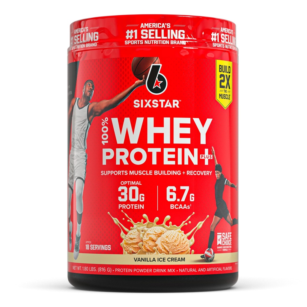 Six Star Whey Protein Powder Plus - Muscle Building & Recovery Formula με Whey Isolate Powder, BCAAs, 30g Protein, Immune Support - Συμπληρώματα μετά την προπόνηση - Vanilla Cream, 1,8 lbs