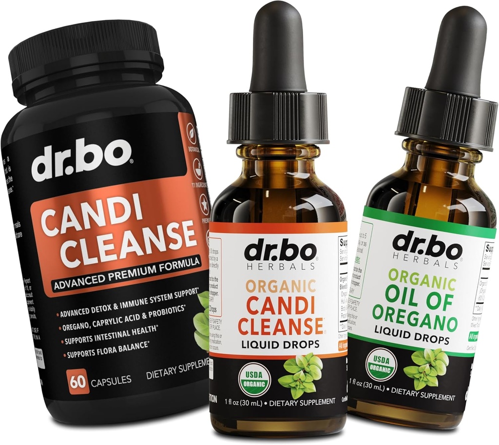 Candi Cleanse & Oregano Oil Drops - Organic Oil of Oregano Drops Liquid & Black Walnut Wormwood - Extra Strength Overgrowth Balance Complex, Natural Oral Gut Cleanser Detox Health Supples