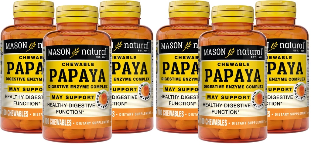 MASON NATURAL Papaya Digestive Enzyme Complex - Υγιής Πειθιστική Λειτουργία, Προάγει την Απορρόφηση των θρεπτικών συστατικών, Ροδάκινο Γεύση, 100 Μασώμενα (πακέτο των 6)