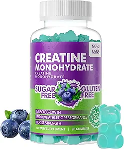 novomins Creatine Monohydrate Gummies for Men & Women, Chewables Creatine Monohydrate for Muscle Strength, Muscle Builder, Energy Boost, Pre-Workout Supplement(180 Count)-Blueberry Flavor. 2 Pack