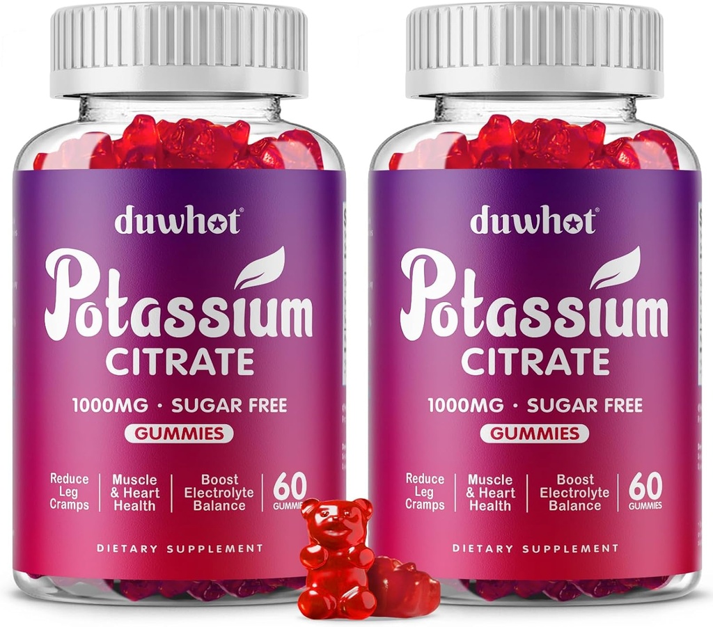 Potassium Citrate 1000mg Gummies, Potassium Supplement for Adults Women & Men, Support Leg Cramps & Muscle Health, 120 Chewables