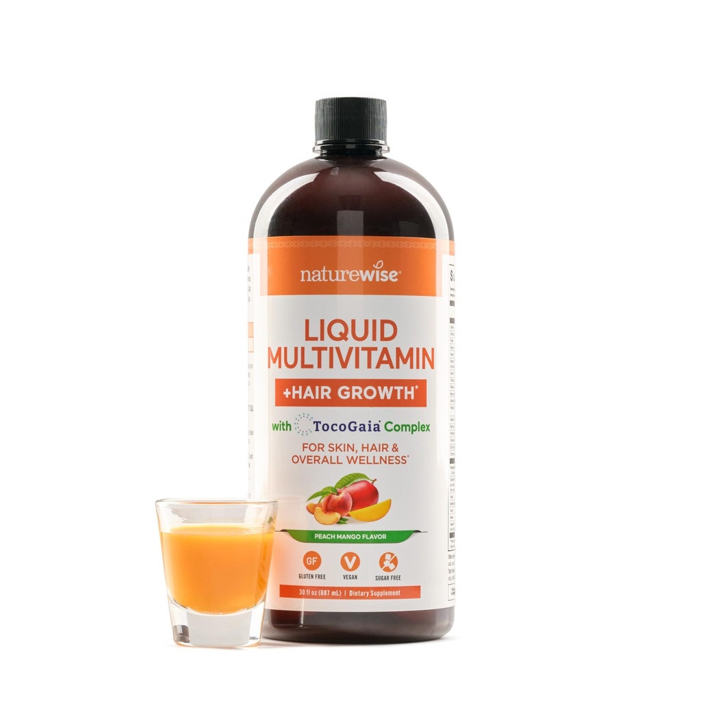NatureWise Liquid Multivitamin Hair Growth for Women & Men + Tocogaia® for Hair Growth & Skin Elasticity Support + Biotin, Vitamin D, E, B - Sugar Free Multivitamin, Vegan - 30 fl oz[30 Μερίδες]