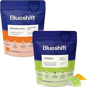 Blueshift Immune Ultra & Turmeric Citrus Medley Bundle - Immune Support Powder, Turmeric Powder Pods for Water, Vitamin C & Curcumin Supplements- Immune Ultra (14 Pack) & Turmeric Citrus (14 Pack)