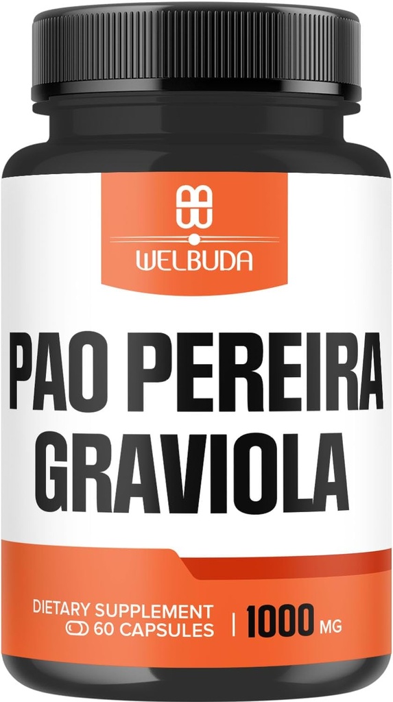 600mg Pao Pereira Extract 10:1 with 400mg Graviola Soursop - Immune System, Comfortable Mood, Body Balance & Strength Support - 60 Veggie Capsules