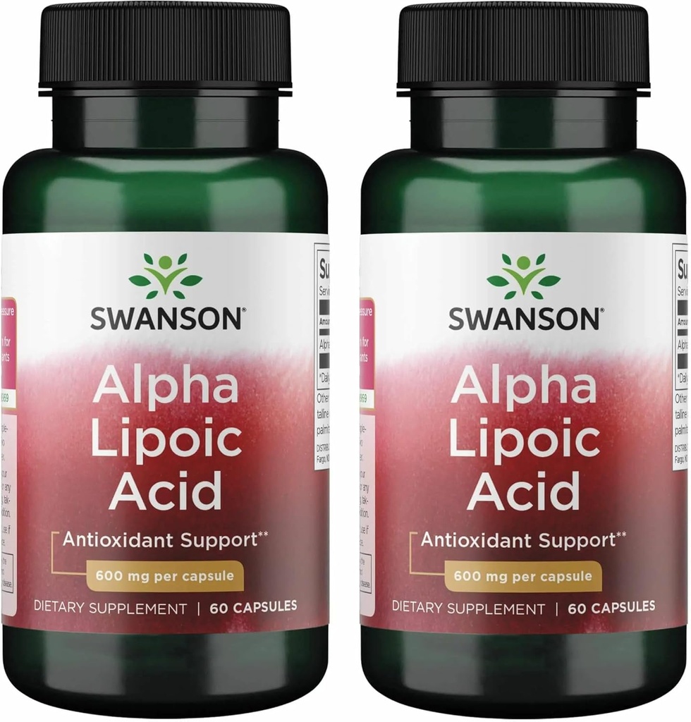 Swanson Alpha Lipoic Acid - Φυσικό συμπλήρωμα που υποστηρίζει υγιή επίπεδα αρτηριακής πίεσης ήδη μέσα σε ένα κανονικό εύρος - προωθεί τον υδατάνθρακες Μεταβολισμός - (60 κάψουλες, 600mg το καθένα) (2 Συσκευασία)