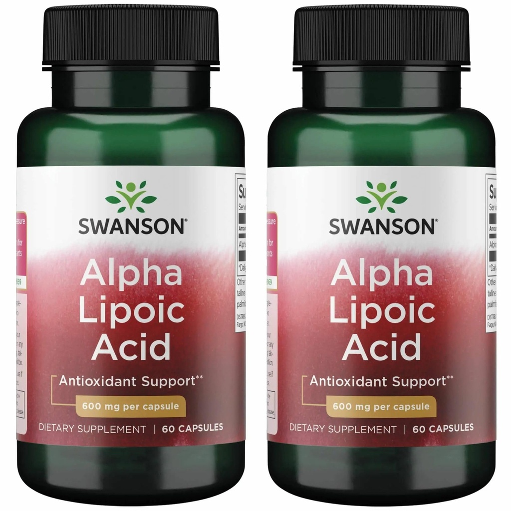 Swanson Alpha Lipoic Acid - Φυσικό συμπλήρωμα που υποστηρίζει υγιή επίπεδα αρτηριακής πίεσης ήδη μέσα σε ένα κανονικό εύρος - προωθεί τον υδατάνθρακες Μεταβολισμός - (60 κάψουλες, 600mg το καθένα) (2 Συσκευασία)