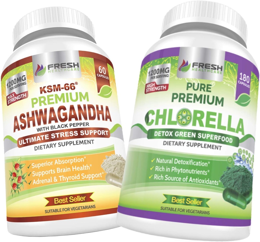 ΝΩΠΑ ΥΓΕΙΟΝΟΜΙΚΑ ΠΡΟΪΟΝΤΑ Ashwagandha KSM 66 και Chlorella Detox Superfood - Bundle