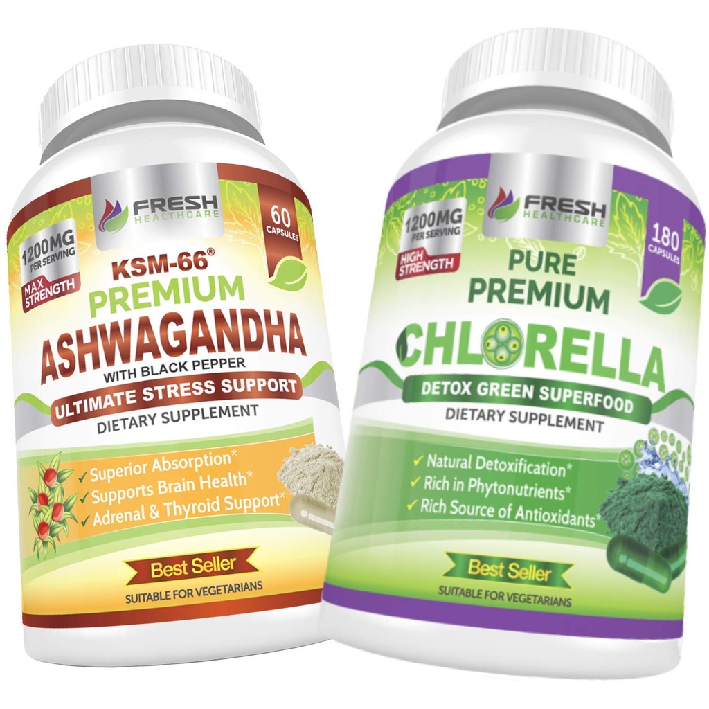 ΝΩΠΑ ΥΓΕΙΟΝΟΜΙΚΑ ΠΡΟΪΟΝΤΑ Ashwagandha KSM 66 και Chlorella Detox Superfood - Bundle