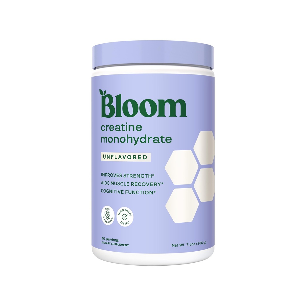 Bloom Nutrition Creatine Monohydrate Powder, 5g Micronized Creatine per Serving, Υποστηρίζει την αποκατάσταση των μυών, δύναμη, αντοχή, πριν ή μετά την προπόνηση, χωρίς γλουτένη, μη GMO, χωρίς γεύση, 40 SVG, 7.3 oz