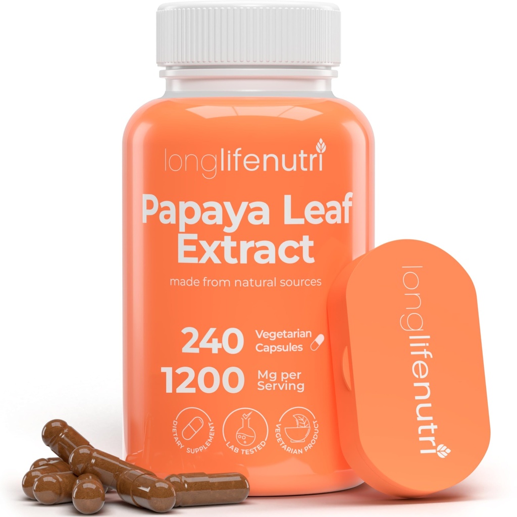 LongLifeNutri Papaya Leaf Extract Συμπλήρωμα 1.200mg ανά Σερβίρισμα - 240 κάψουλες χορτοφάγων, 4-μηνης προσφοράς, από Carica Papaya για την καθημερινή ευεξία, GMP Certified, Made in USA