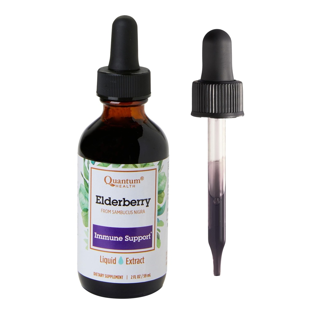 Quantum Health Black Elderberry Liquid Extract Sambucus Nigra Immune Support Formula 700mg - Daily Wellness Boost of Potent Antioxidants for Women & Men - Υψηλή δόση, γρήγορη απορρόφηση, Vegan - 2 Fl Oz