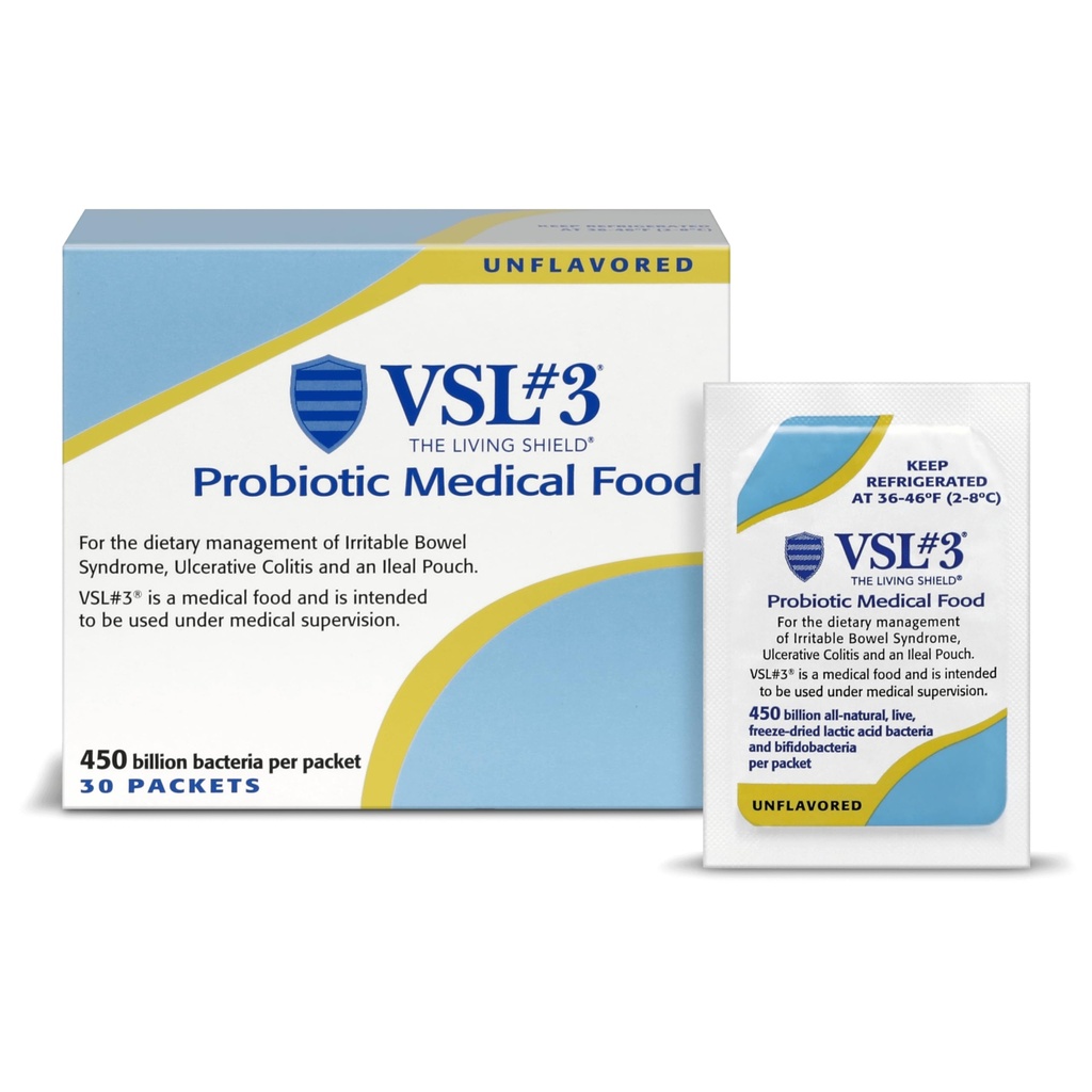 VSL #3® Probiotic Powder for Digestive Health, IBS & UC Συμπτώματα - 450B CFUs, High-Potency, Multi-Strain, Live, ψυκτικά Probiotic, Ιατρικά τρόφιμα για την υποστήριξη της υγείας των ούρων σε άνδρες & γυναίκες, 30 Pack