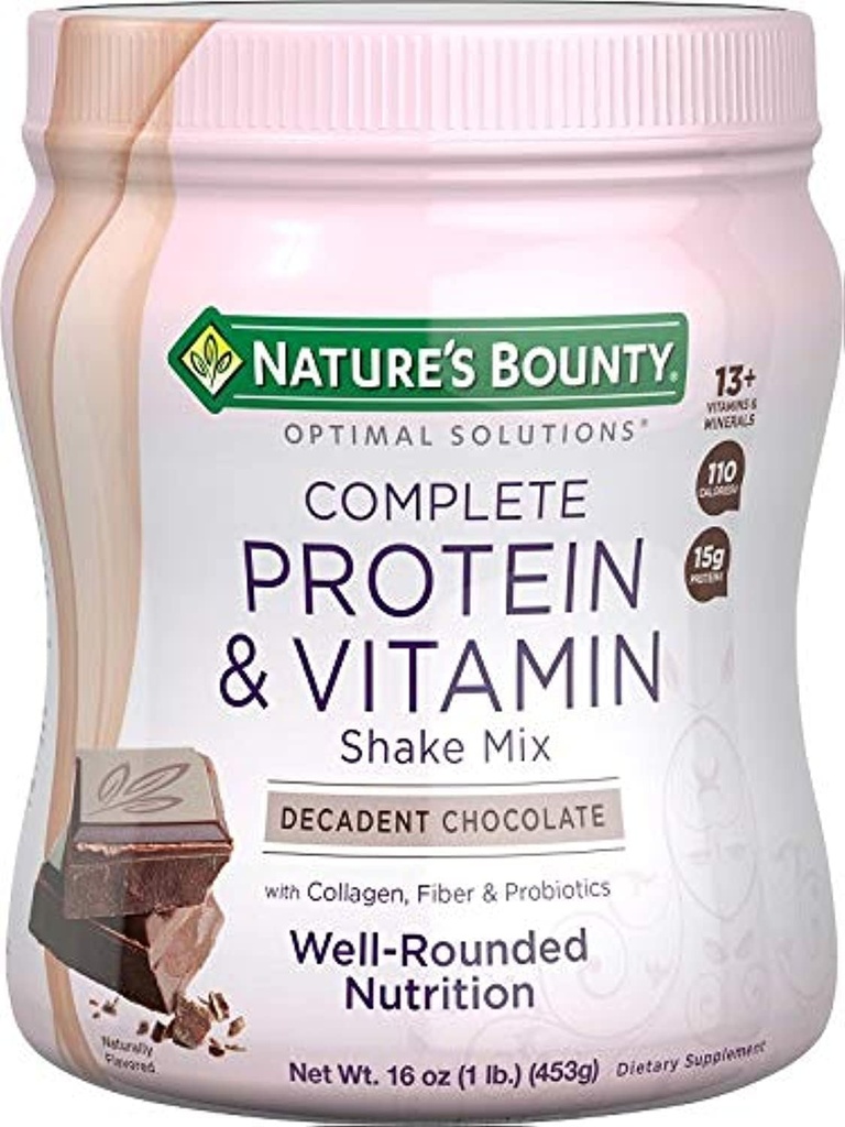 Πλήρης πρωτεΐνη & βιταμίνη Shake Mix by Nature's Bounty Optimal Solutions, Περιέχει βιταμίνη C για την ανοσοποιητική υγεία, Decadent Chocolate Flavor, 1 lb