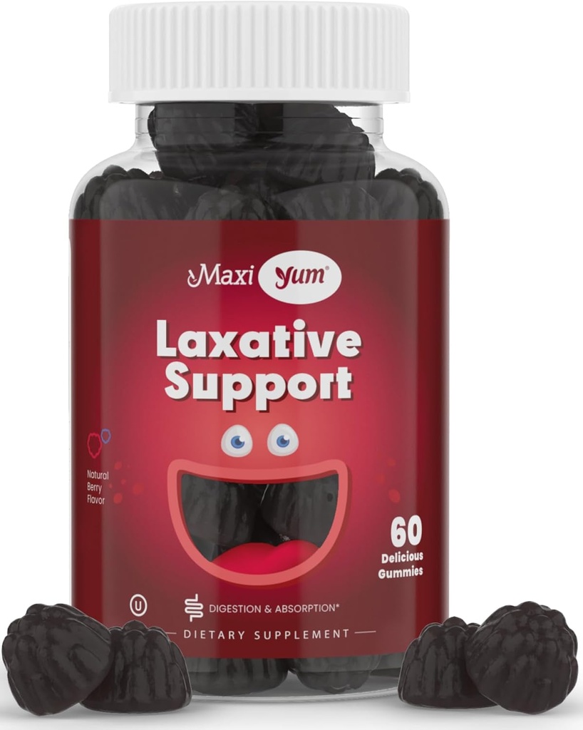Maxi Health Natural Laxative Gummies for Adults and Kids – Μη-GMO και Vegan Senna Αποσκληρυντής Gummies – Berry Flavor Chewable Laxatives for Constipation Support (60 Count)