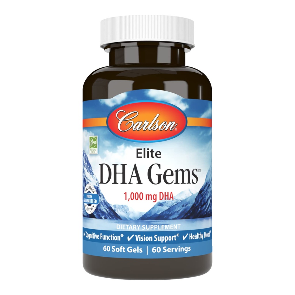 Carlson - Elite DHA Gems, 1000 mg DHA, Wild Caught, Βιώσιμα πηγάζει, εγκεφαλική λειτουργία & υγιής όραση, 60 Softgels