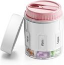Daviky Pill Bottle Organizer, Supplement Organizer with 7 Large Compartments, Travel Pill Dipenser Round Pill Box with Two Lids (Pink)