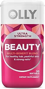 OLLY Ultra Strength Beauty Softgels, υγιή μαλλιά, δέρμα και νύχια, βιοτίνη, υαλουρονικό οξύ, κολλαγόνο πεπτίδια, Σύνολο συμπλήρωμα ομορφιάς, 30 ημέρες προσφοράς - 30 κόμης