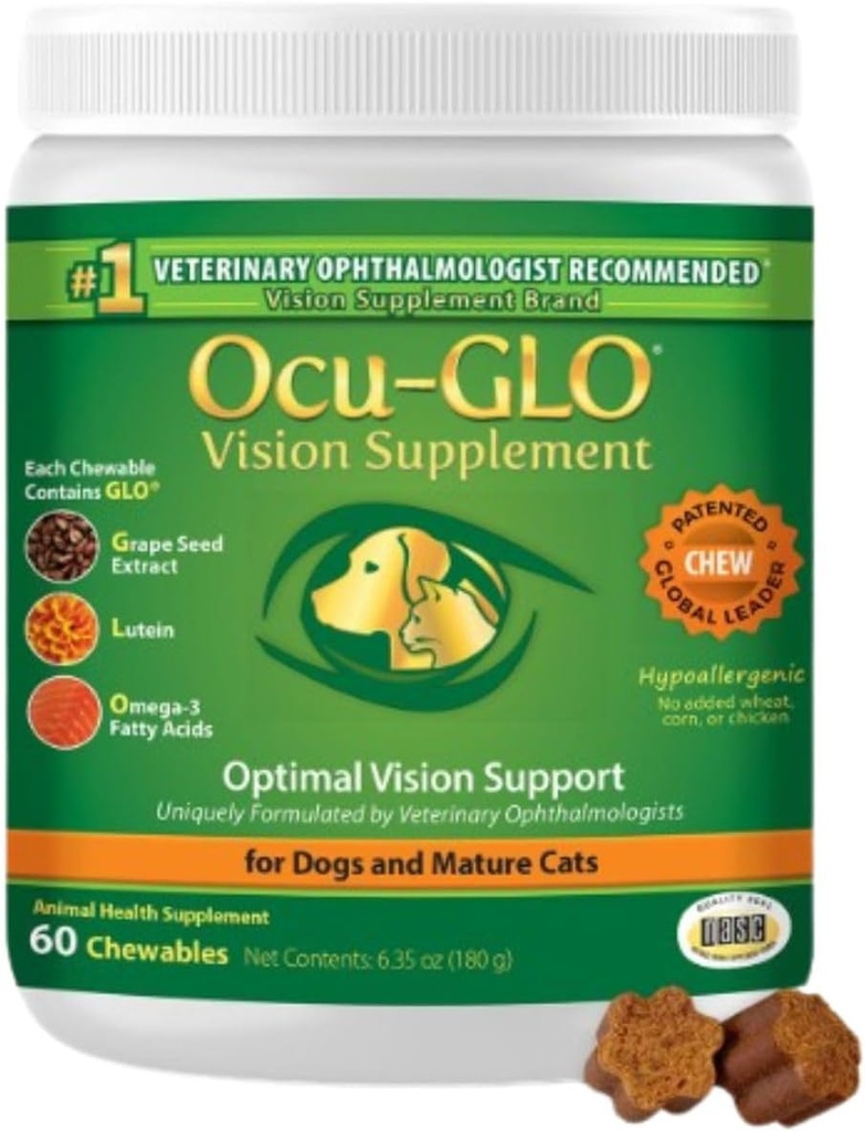 Ocu-GLO Cat & Dog Senior Supplement for Eye Support - Chewable Vision Vitamins Supplements for Large and Small Pets Care with Lutein, Omega-3 Λιπαρά Οξέα, εκχύλισμα σπόρων σταφυλιών & Αντιοξειδωτικά