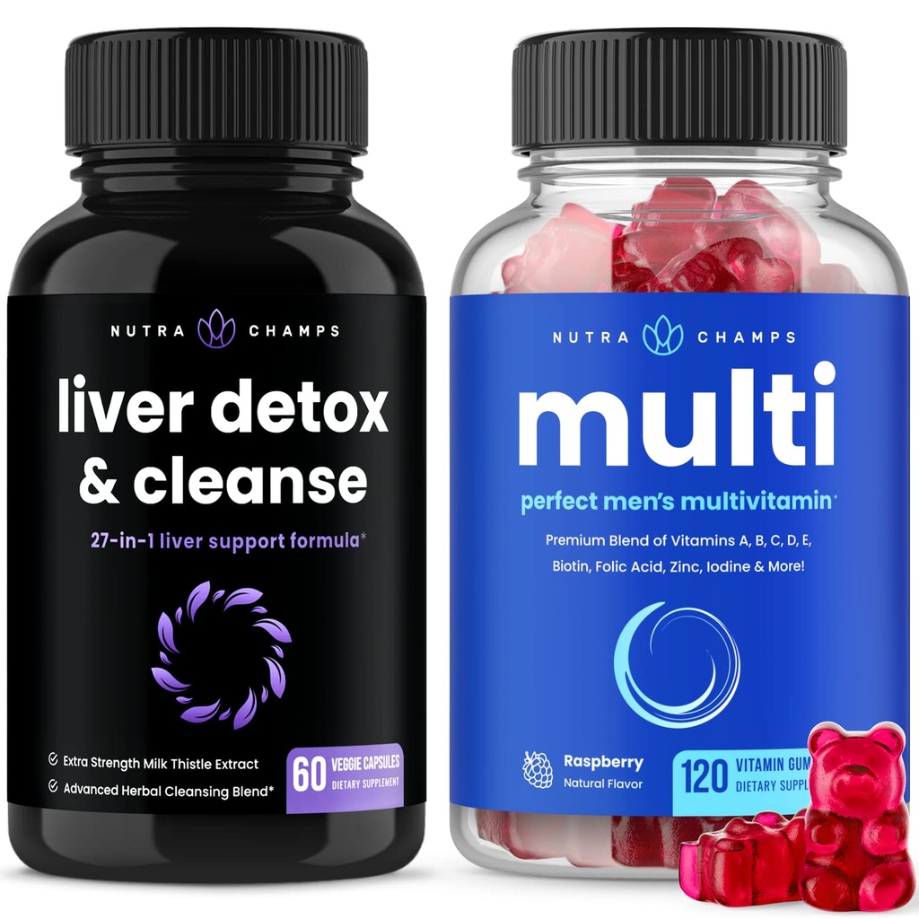 NutraChamps Liver Cleanse Detox Κάψουλες και (2-Pack) Ανδρικές πολυβιταμίνες Gummies Bundle