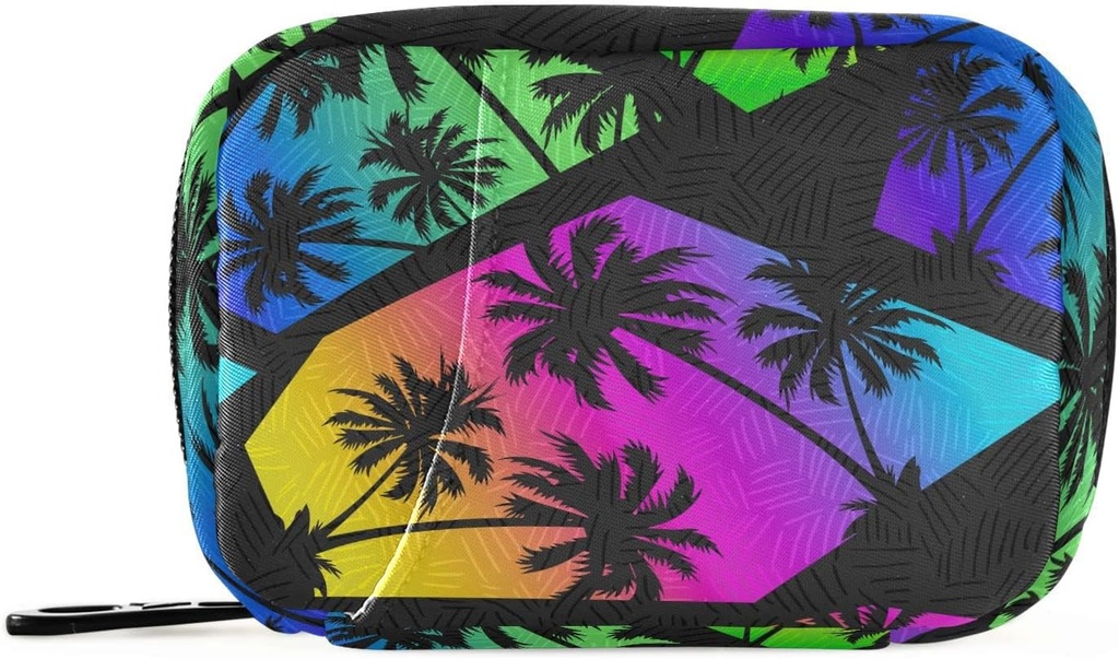 Pill Box Colorful Geometry Palm Trees 7 Day Pill Case Travel Pill Organizer Bag with Zipper Portable Weekly Vitamin Medicine Supplement Holder Pouch Bag