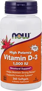 Vitamin D-3 1000 IU (High Potency) - 360 Softgels by NOW