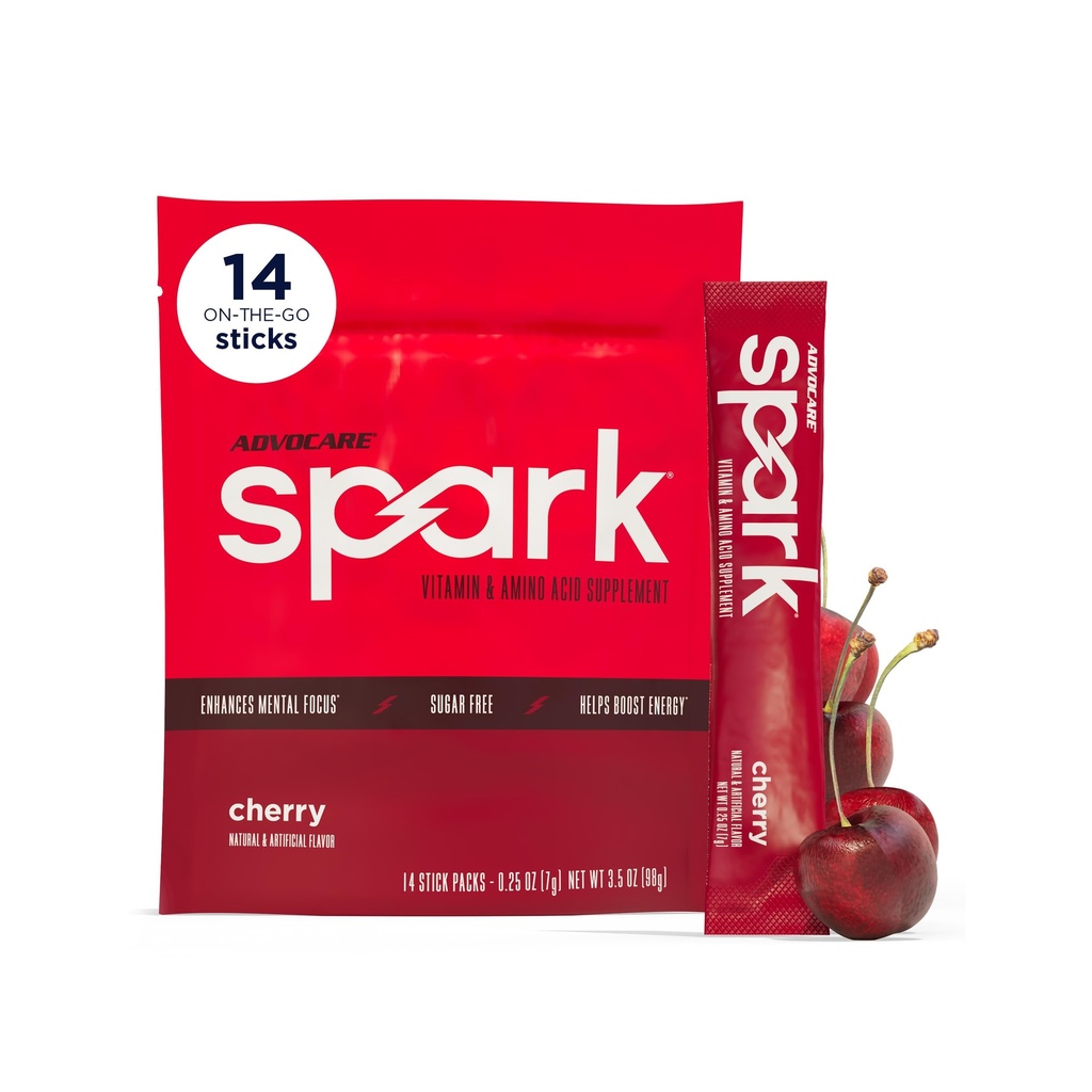 AdvoCare Spark - Energy Drink Mix - Συμπλήρωμα βιταμίνης & αμινοξέων - Υποστηρίζει ενέργεια & εστίαση* - Φορητή ανοσοποιητική υποστήριξη* - Χωρίς ζάχαρη - Cherry, 14 Stick Packs (3.5 oz)