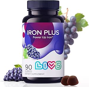 LIVS Iron Supplement for Women & Men with Vitamin C, A, B3, B5, B6, B12, Biotin, Zinc & Folate | Non-GMO, Gluten Free Chewable Supplement as Gummy for Energy Boost & Anemia Support - - 90 Count