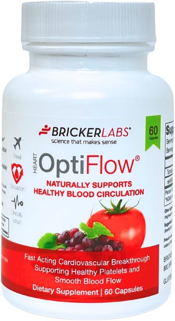 Bricker Labs OptiFlow Κυκλοφορία αίματος Βιταμίνες, Φυσικά υποστηρίζει υγιή ροή αίματος, Περιέχει ΦρούταFlow και resVida Trans ρεσβερατρόλη. Συμπλήρωμα Βελτιστοποιητή αίματος 60 Καψάκια