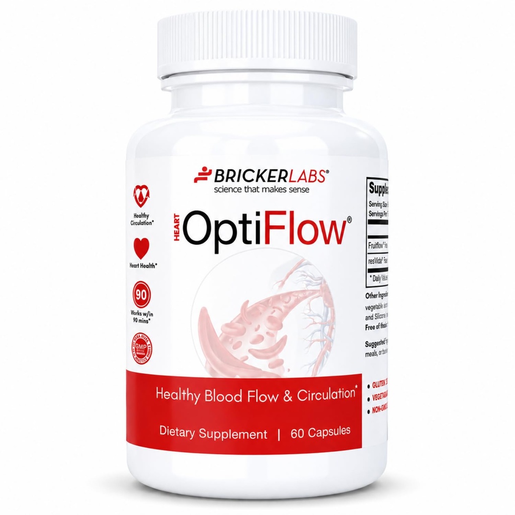 Bricker Labs OptiFlow Κυκλοφορία αίματος Βιταμίνες, Φυσικά υποστηρίζει υγιή ροή αίματος, Περιέχει ΦρούταFlow και resVida Trans ρεσβερατρόλη. Συμπλήρωμα Βελτιστοποιητή αίματος 60 Καψάκια