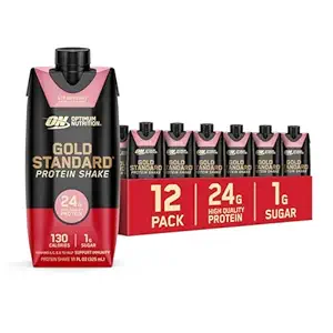 Optimum Nutrition Gold Standard Protein Shake, 24g Protein, Ready to Drink Protein Drinks, Strawberry, 11 Fl Oz, 12 Count (Pack of 1) (Packaging May Vary)