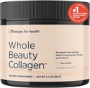 Designs for Health Whole Beauty Collagen - Collagen Peptides, Silica & Biotin Powder to Support Hair Skin and Nails - Support Hair Strength & Fullness (30 Servings)