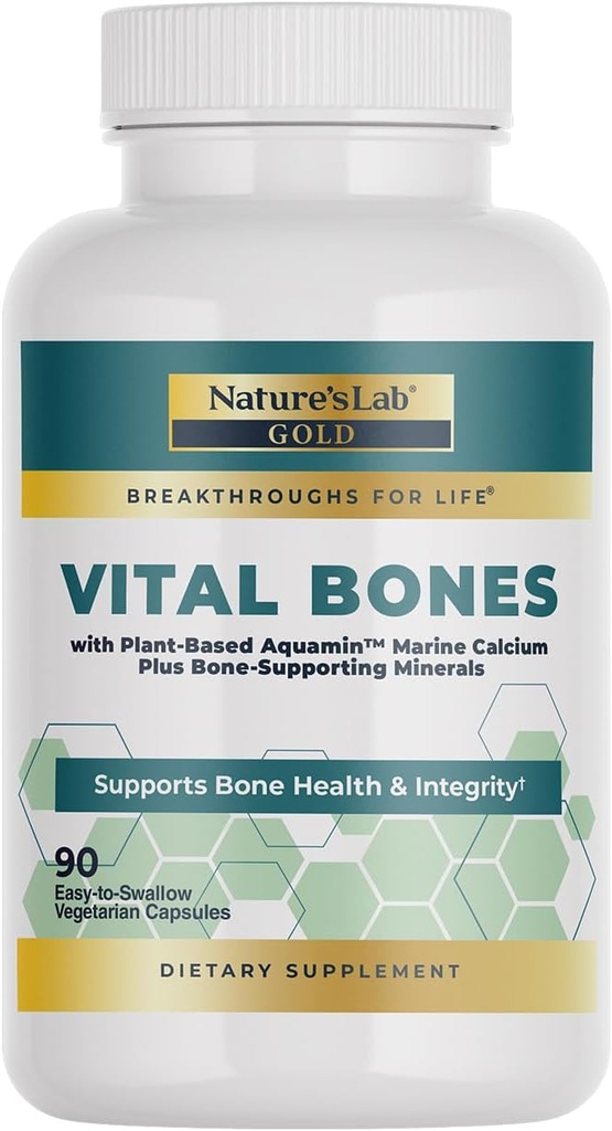 Εργαστήριο της φύσης Gold Vital Bones με Ασβέστιο με βάση το φυτό AquaminTM - 90 κάψουλες χορτοφάγων