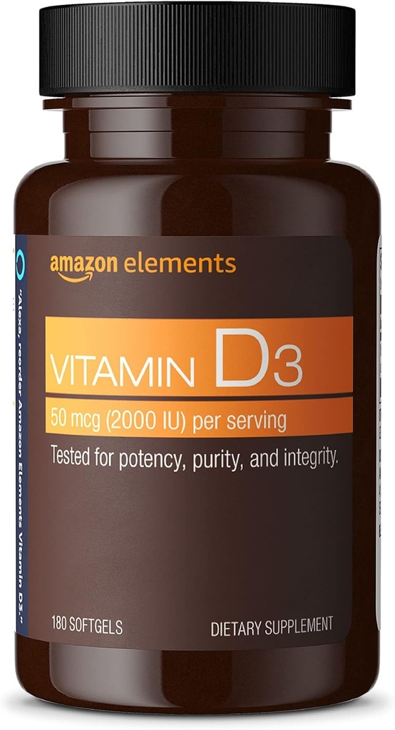 Στοιχεία Βιταμίνη D3, 2000 IU, 180 Softgels, 6μηνη παροχή (Η συσκευασία μπορεί να ποικίλει), Υποστηρίζει τα ισχυρά οστά και την ανοσοποιητική υγεία