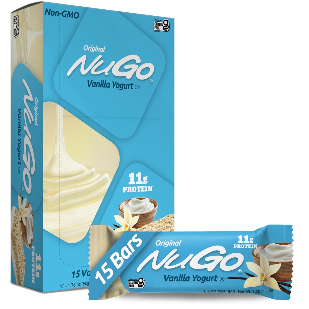 NuGo Protein Bar, Βανίλια Γιαούρτι, 11g Πρωτεΐνη, 170 θερμίδες, Χωρίς γλουτένη, 1,76 Ουγγιά ο καθένας, 15 κόμης (πακέτο του 1)