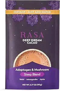 Rasa Deep Dream Cacao – Adaptogenic Mushroom Sleep Blend | Vegan, Gluten Free with Reishi + Ashwagandha + Jujube (6.77 oz. / 24 Servings)