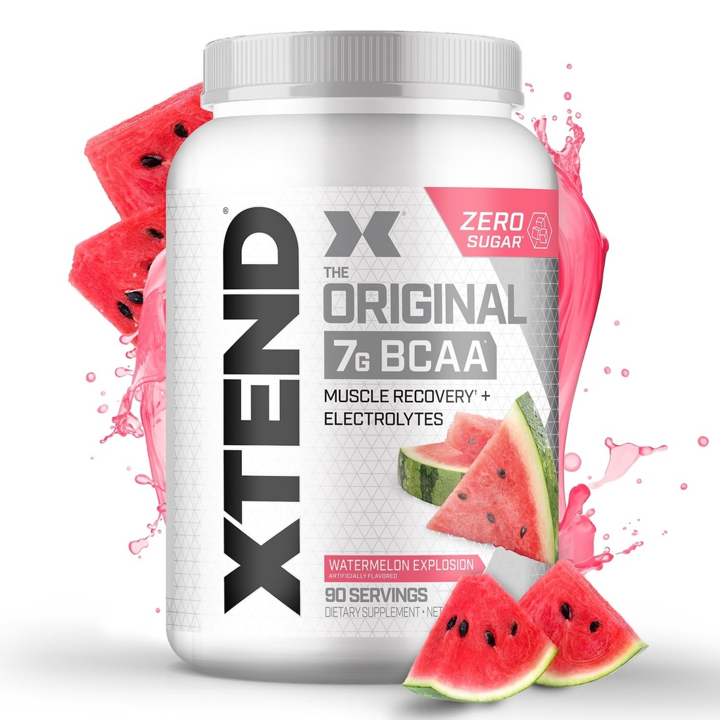 Xtend Original BCAA Powder, 7g BCAAs and 2.5g L-Glutamine for Muscle Recovery Hydration and Lean Muscle, Sugar Free Intra and Post Workout Drink with Electrolytes, Watermelon Explosion, 90 Servings