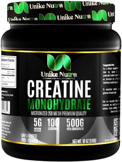 Pure Creatine Monohydrate Powder Supplement, Unflavored, Υποστηρίζει Μαζική μυϊκή ενέργεια, ανάκτηση, & δύναμη - Creatine Supplement for Men & Women - 500G, 5000mg ανά Serv (5g) - 100 Services