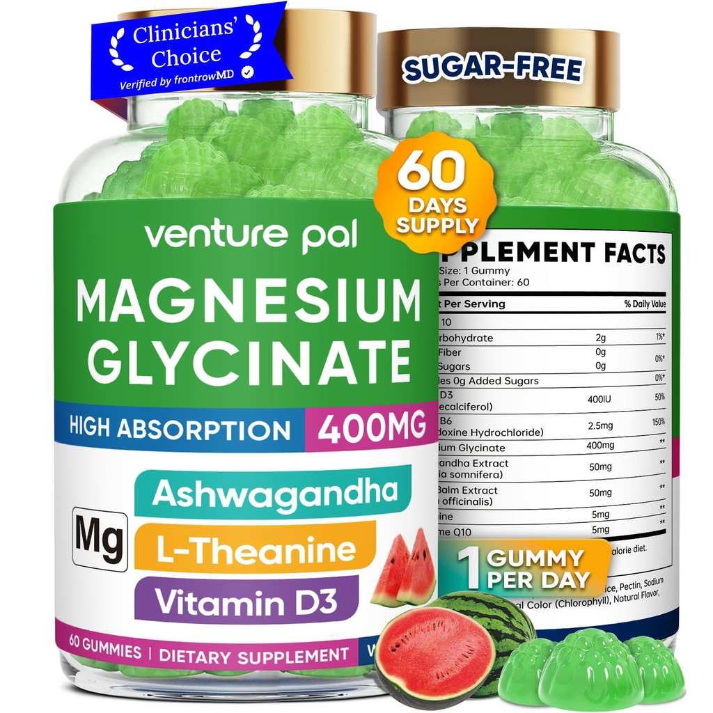 60 ημέρα προσφοράς Μαγνήσιο Γλυκινικό 400mg Gummies με Ashwagandha, L-Θεανίνη, CoQ10, βιταμίνη D3 & B6, χωρίς ζάχαρη Μαγνήσιο Gummies για ενήλικες & παιδιά, άγχος ανακούφιση, ύπνο & ηρεμία, Vegan, χωρίς γλουτένη