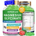 60 ημέρα προσφοράς Μαγνήσιο Γλυκινικό 400mg Gummies με Ashwagandha, L-Θεανίνη, CoQ10, βιταμίνη D3 & B6, χωρίς ζάχαρη Μαγνήσιο Gummies για ενήλικες & παιδιά, άγχος ανακούφιση, ύπνο & ηρεμία, Vegan, χωρίς γλουτένη