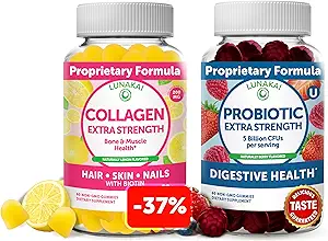 Lunakai Collagen και Probiotic Gummies Bundle - Μη ΓΤΟ, Χωρίς γλουτένη - Αντι γήρανση, ανάπτυξη μαλλιών, φροντίδα του δέρματος & Ισχυρή νύχια και Digestive Υγεία - 30 ημέρες προσφοράς