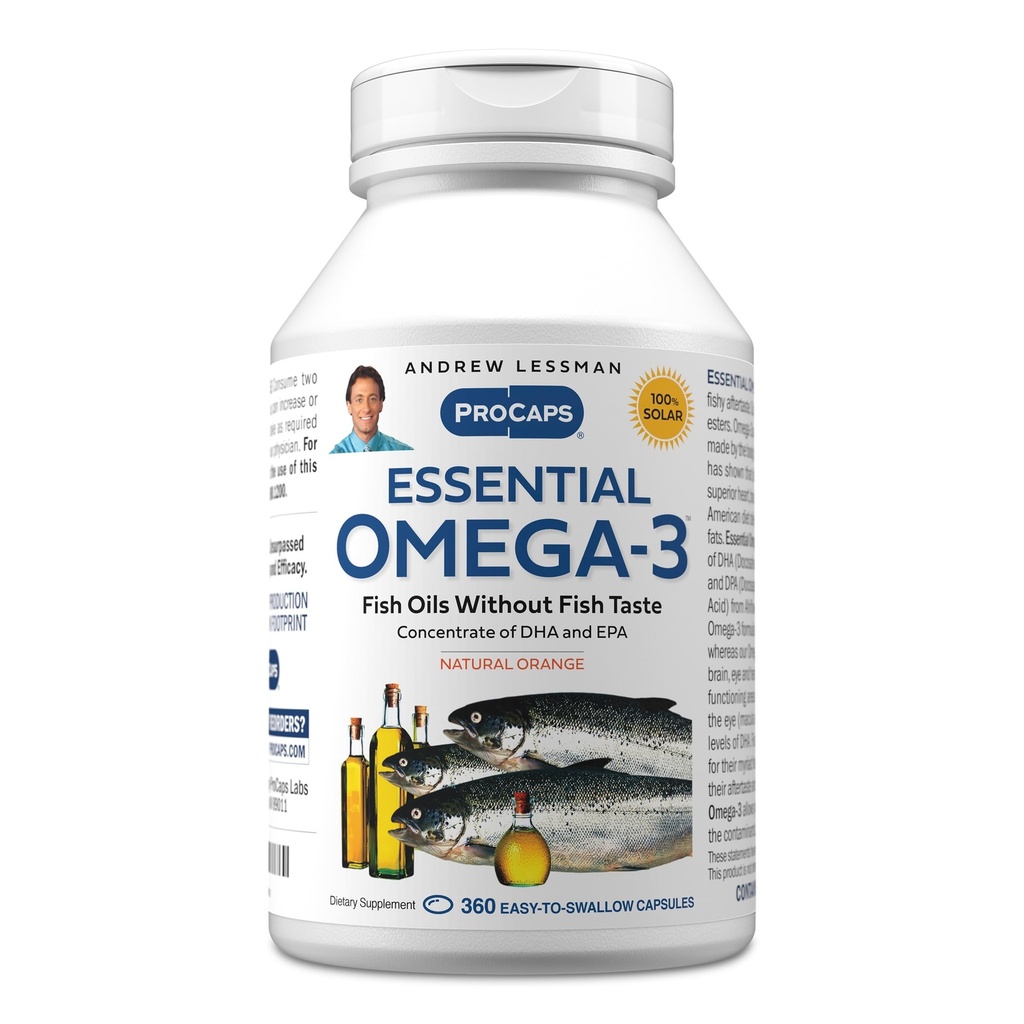 ANDREW LESSMAN Essential Omega-3 Orange - 360 Softgels - Ultra-Pure, Omega-3 Oils υψηλής ισχύος. Υψηλή DHA, Δεν Στομάχι Αναστατώνεται, Δεν Μόλυνση, Δεν Ερμή. Μικρό εύκολο να καταπιείτε Softgels