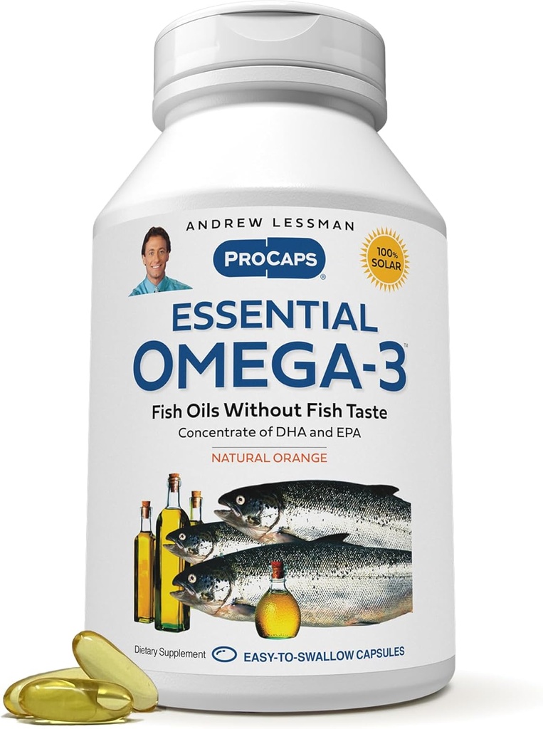 ANDREW LESSMAN Essential Omega-3 Orange - 360 Softgels - Ultra-Pure, Omega-3 Oils υψηλής ισχύος. Υψηλή DHA, Δεν Στομάχι Αναστατώνεται, Δεν Μόλυνση, Δεν Ερμή. Μικρό εύκολο να καταπιείτε Softgels