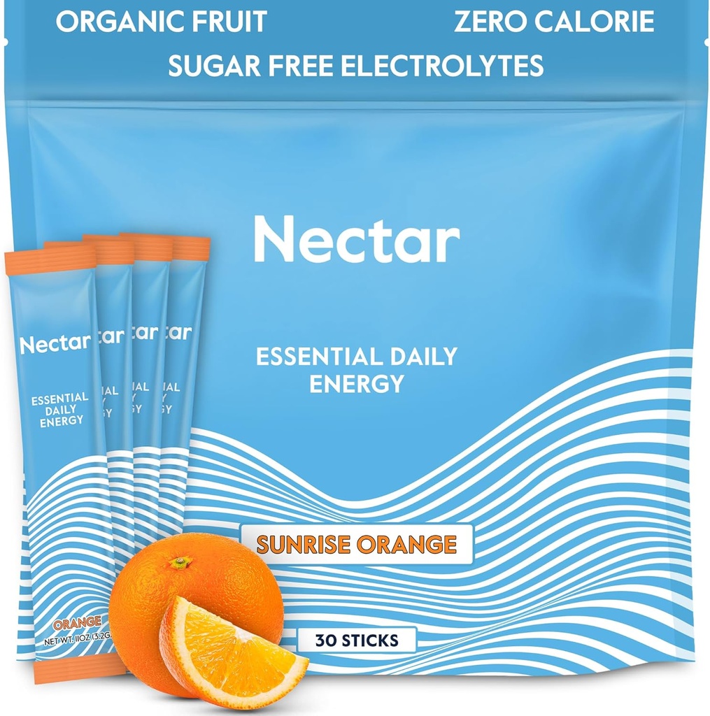 Nectar Energy Booster - Βιολογική καφεΐνη, B12 & Ηλεκτρολυτές - Ζάχαρη Χωρίς & Μηδέν θερμίδες – Υγιεινός Καφές, Ενεργειακό Ποτό & Εναλλακτική Σόδα – Συμπλήρωμα Ενυδάτωσης & Ενέργειας (Orange 30 Powder Packets)
