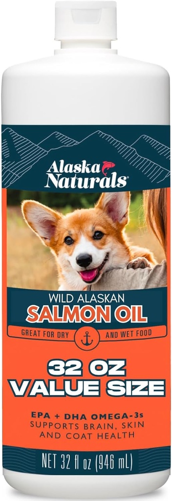 Alaska Naturals Wild Alaska Salmon Fish Oil Supplement for Dogs Skin and Coat with EPA DHA Omega 3 Λιπαρά Οξέα Υγρά Τρόφιμα Topper 32 oz.