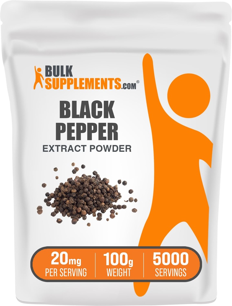 BulkSupplies.com Black Pepper Extract Powder - Συμπληρώματα Μαύρου Πιπεριού, Συμπληρώματα Πιπερίνης - Vegan & Gluten Free, 20mg ανά Σερβίρισμα, 100g (3, 5 oz) (πακέτο του 1)