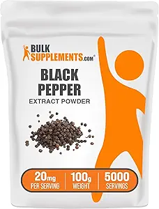 BulkSupplies.com Black Pepper Extract Powder - Συμπληρώματα Μαύρου Πιπεριού, Συμπληρώματα Πιπερίνης - Vegan & Gluten Free, 20mg ανά Σερβίρισμα, 100g (3, 5 oz) (πακέτο του 1)